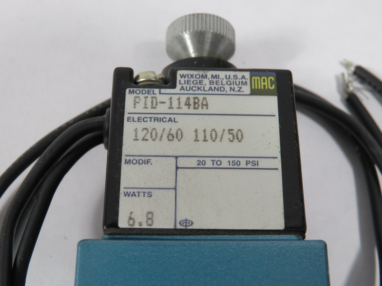 MAC PID-114BA Solenoid Valve 120V/60Hz 110V/50Hz 6.8W 20-150 psi NWB