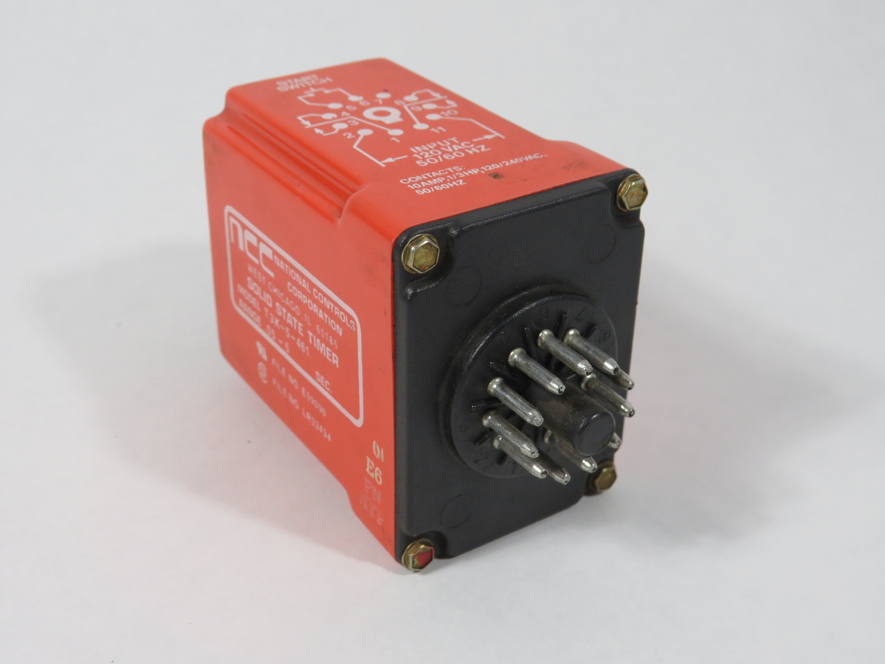 NCC T3K-5-461 Solid State Timer .05 to 5 sec 120V 50/60Hz 10A 1/3HP 11-Pin USED