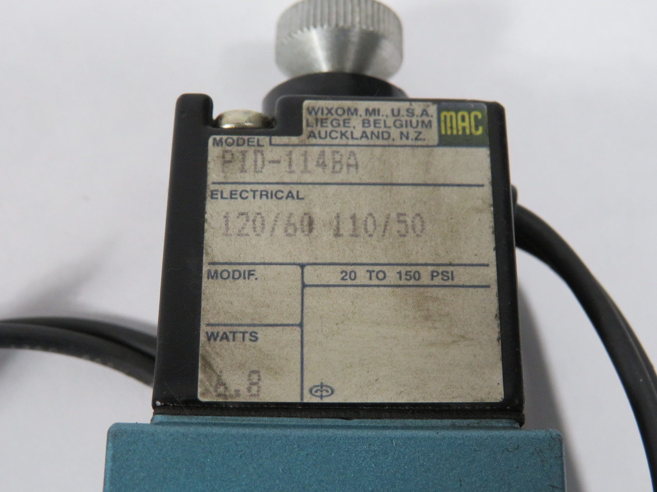 MAC PID-114BA Solenoid Valve 120V/60Hz 110V/50Hz 6.8W MISSING GASKET USED