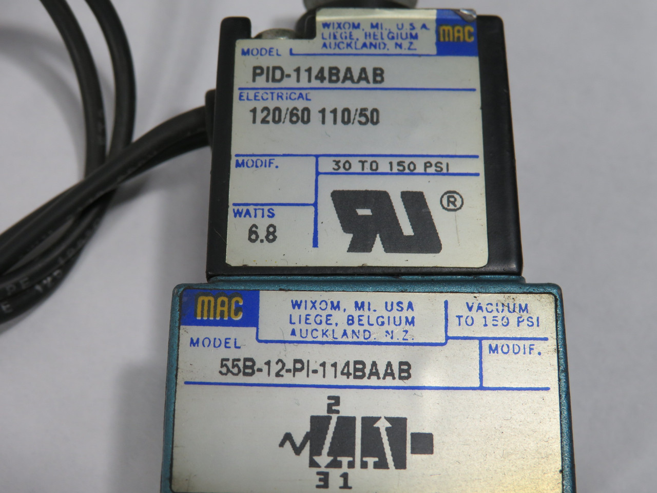 MAC 55B-12-PI-114BAAB Solenoid Valve 120V/60Hz 110V/50Hz 150 psi NO BASE USED