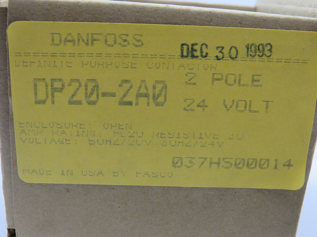 Danfoss DP20-2A0 Definite Purpose Contactor Type 30A020 24VAC 50/60Hz NEW