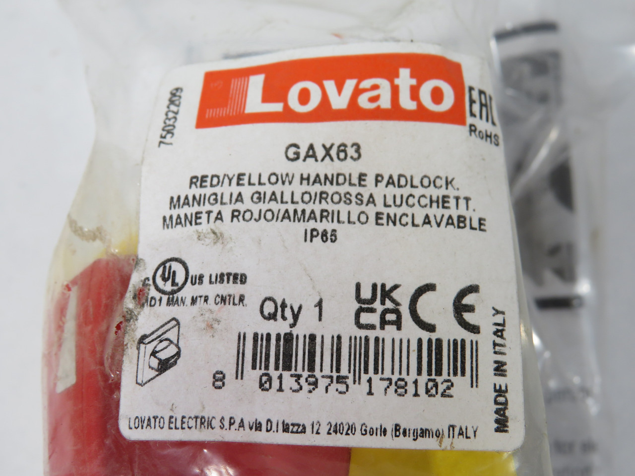 Lovato GAX63 Red/Yellow Door Coupling Handle Padlockable HOLEY BAG NWB