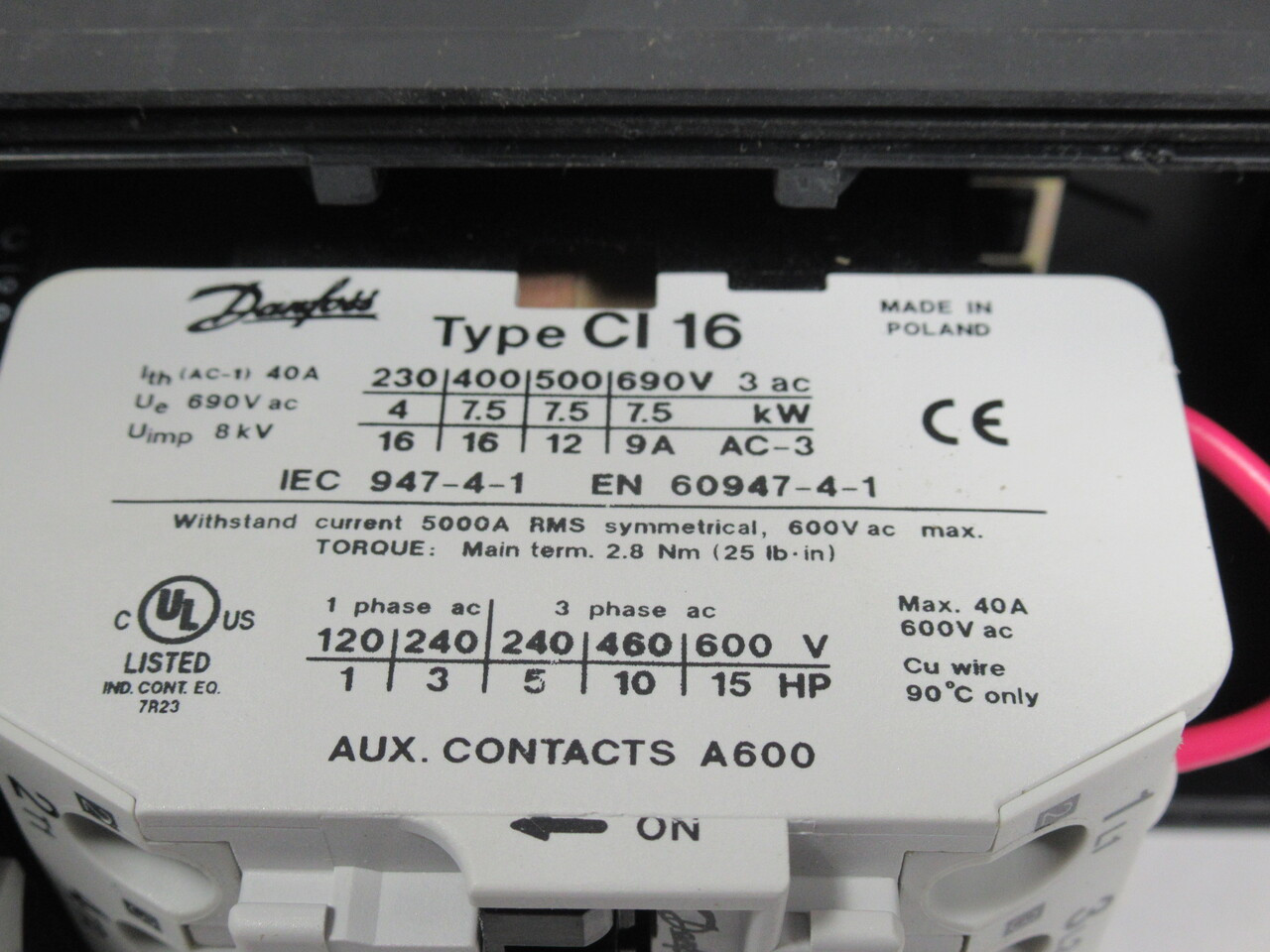 Danfoss DOL Starter CI 16 208-230V 50/60Hz 11-16A Stop/Reset SHELF WEAR NOP