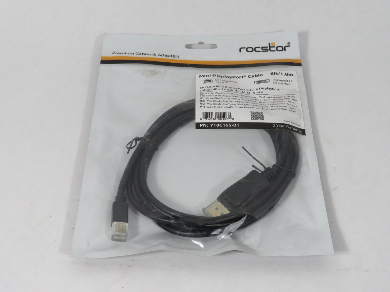 Rocstor Y10C165-B1 Mini DisplayPort to DisplayPort Cable 6' 1.8m L NWB
