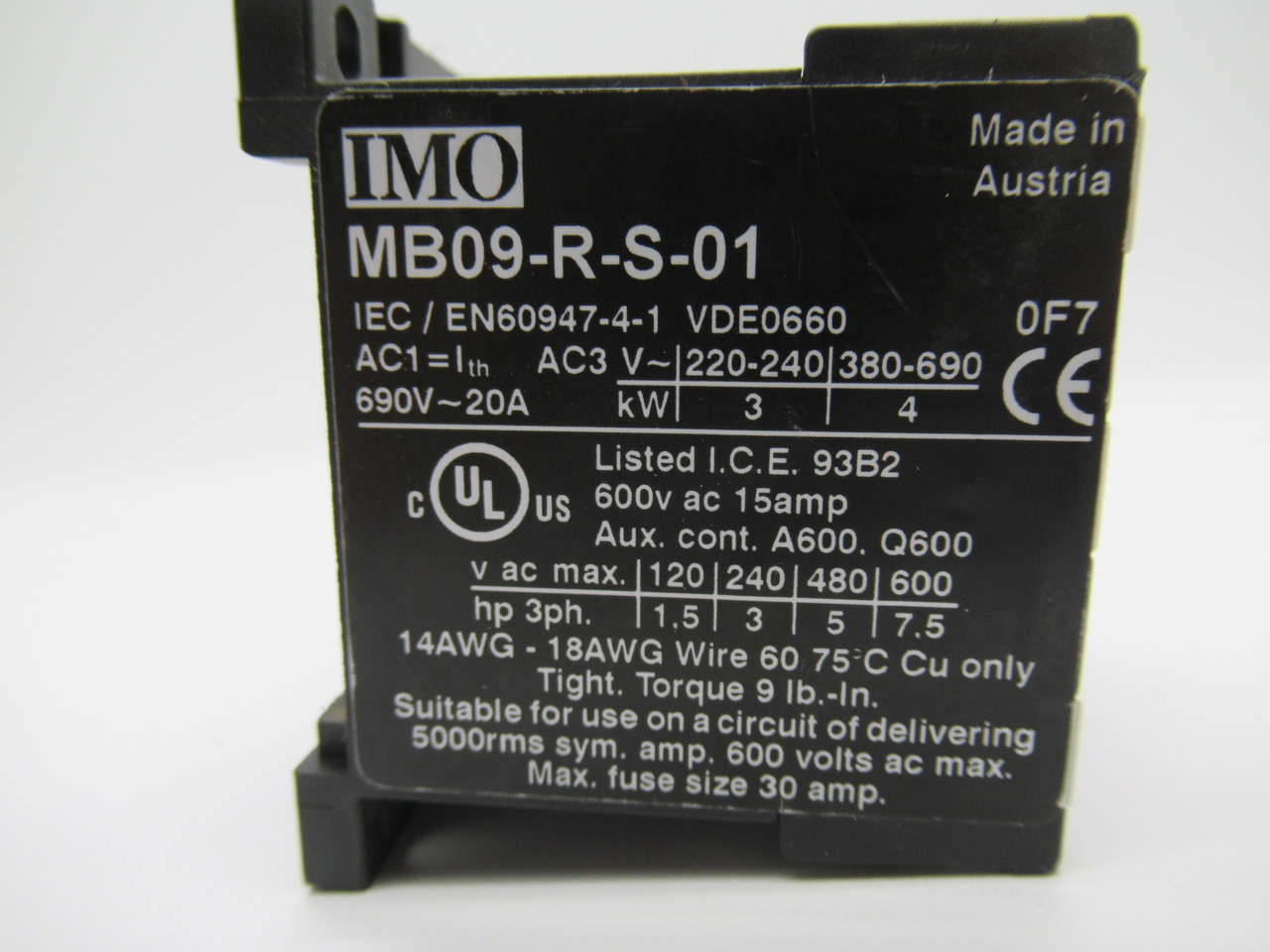IMO MB09-S-01V=24 Mini Contactor 24V 50/60Hz NOP