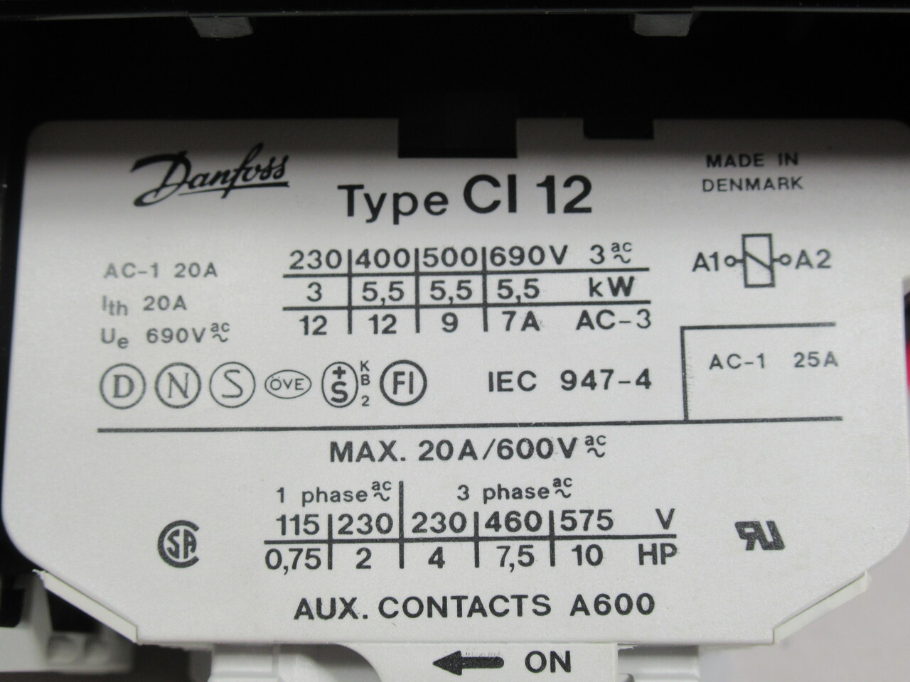 Danfoss DOL Starter CI 12 20/24V 50/60Hz 8.0-12A Start/Stop/Reset WEAR NOP