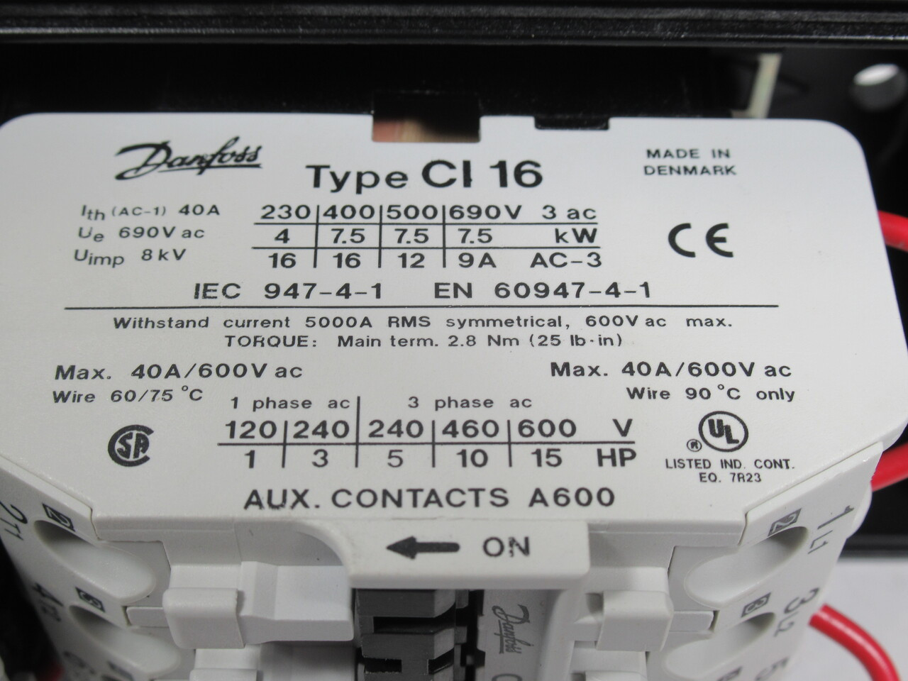 Danfoss DOL Starter CI 16 500/600V 50/60Hz 11-16A Start/Stop/Reset Metal S/W NOP