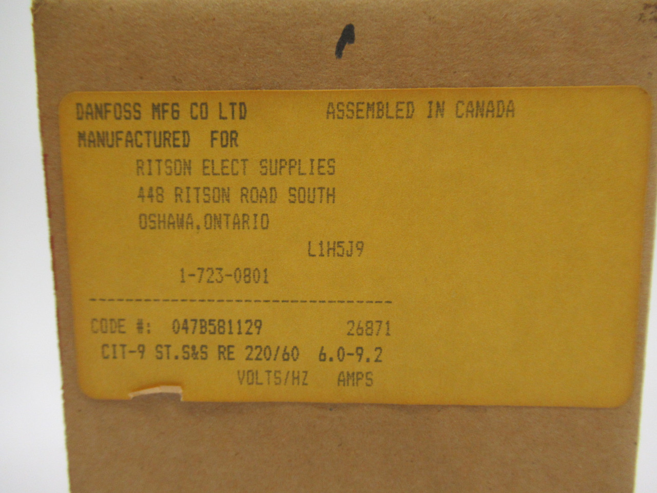 Danfoss 047B581129 Motor Starter 220V 60Hz 6.0-9.2A MISSING LID NEW