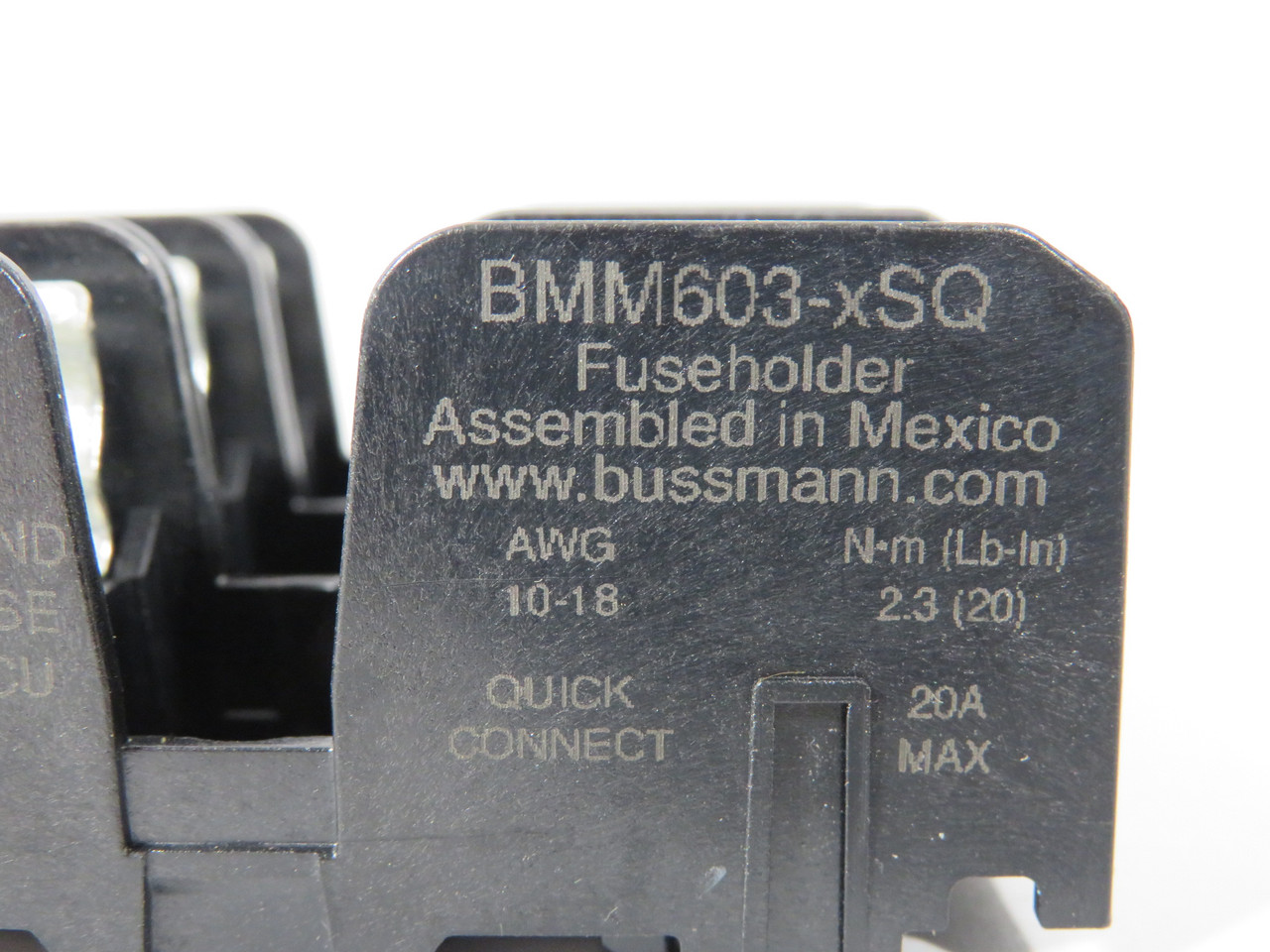 Eaton Bussmann BMM603-3SQ Fuse Block 30A 600V 3-Pole USED