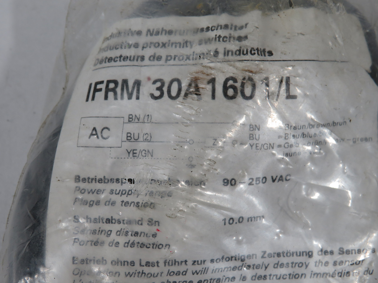 Baumer IFRM30A1601/L Inductive Proximity Switch 90-250VAC 10mm Distance NWB