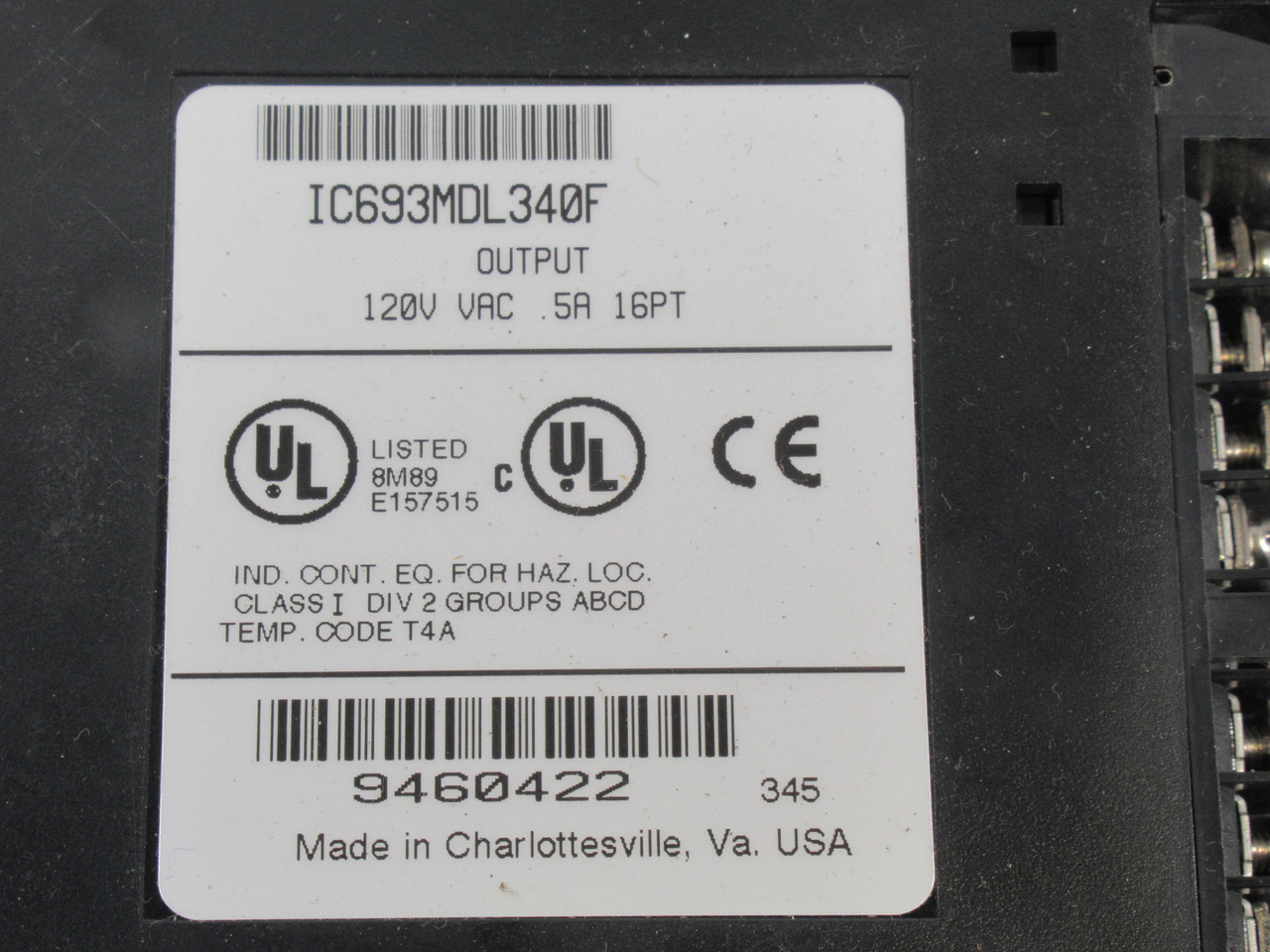 GE Fanuc IC693MDL340F Output Module *Missing Door* USED