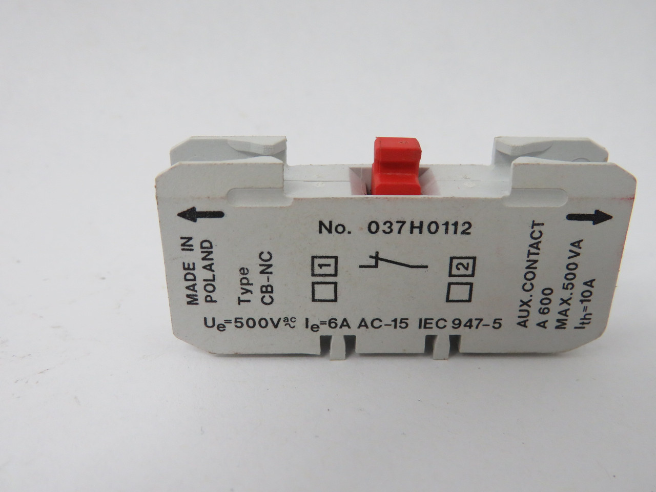 Danfoss 037H0112 Auxiliary Contact Block CB-NC 600V 500VA 10A WHITE NOP