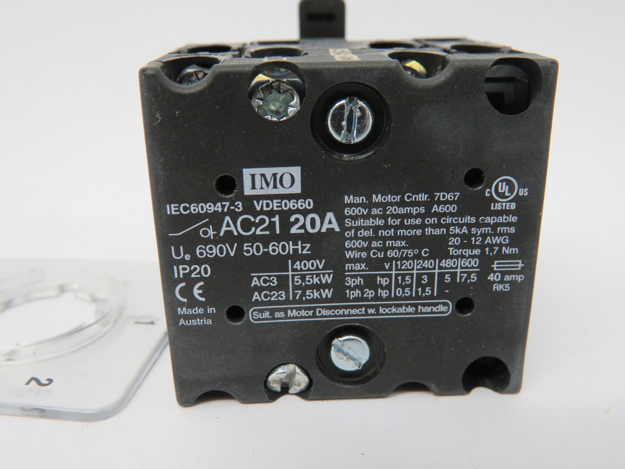 IMO CS20A-ST51 5 Position Step Cam Switch w/o OFF 20A 690V 1P BOX DMG NEW