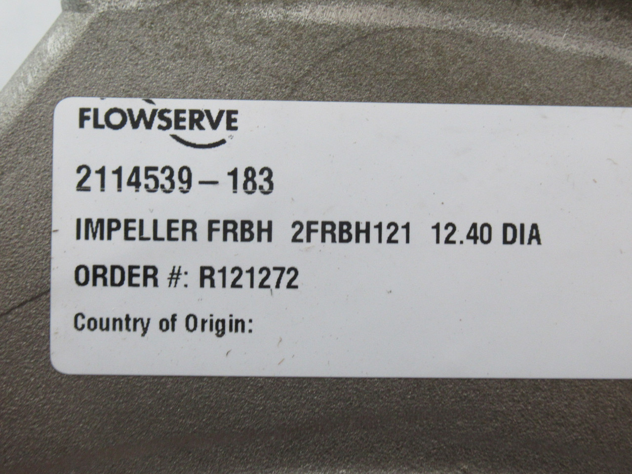 Flowserve 2114539-183 4-Vane Impeller 12.4" Diameter 2FRBH121 USED