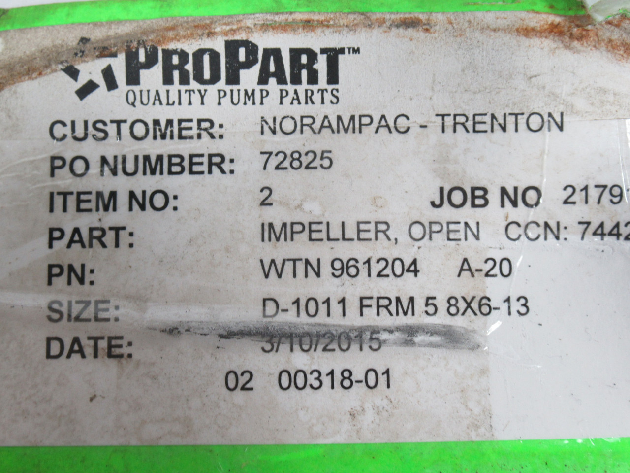 Worthington 961204 7-Vane Impeller 13" Diameter Frame 5 8x6-13 USED