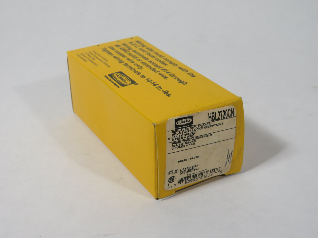 Hubbell HBL2720CN Twist-Lock Receptacle 30A 250V 4W 3P NEMA L15-30R NEW