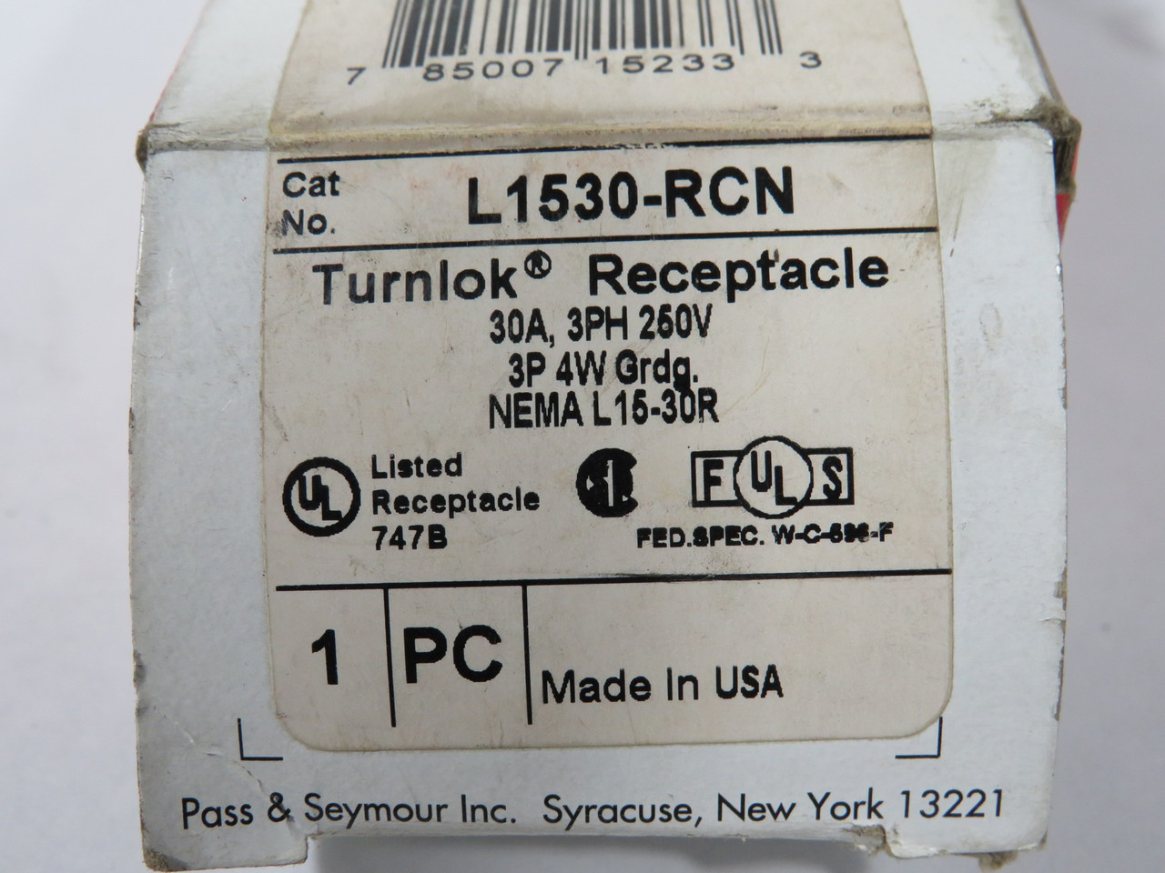 Pass & Seymour L1530-RCN Turnlok Receptacle 30A 250V 4W 3P NEMA L15-30R NEW