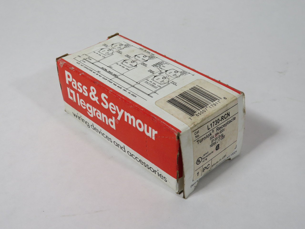 Pass & Seymour L1730-RCN Turnlok Receptacle 30A 600V 4W 3P MISSING HARDWARE NEW