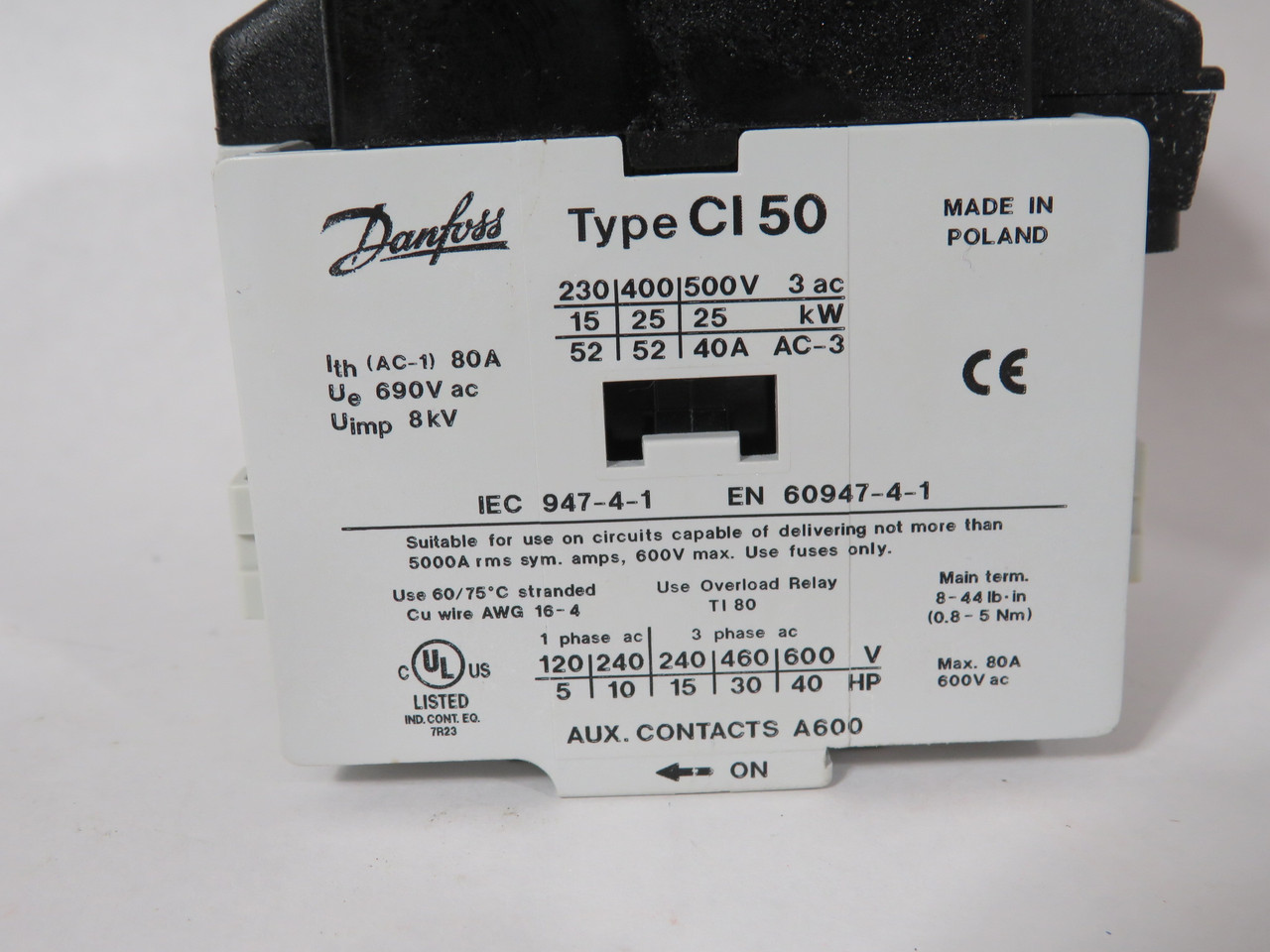 Danfoss 037H0080-94 Contactor CI 50 500V 50Hz 600V 60Hz NEW
