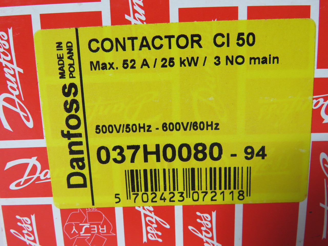 Danfoss 037H0080-94 Contactor CI 50 500V 50Hz 600V 60Hz NEW