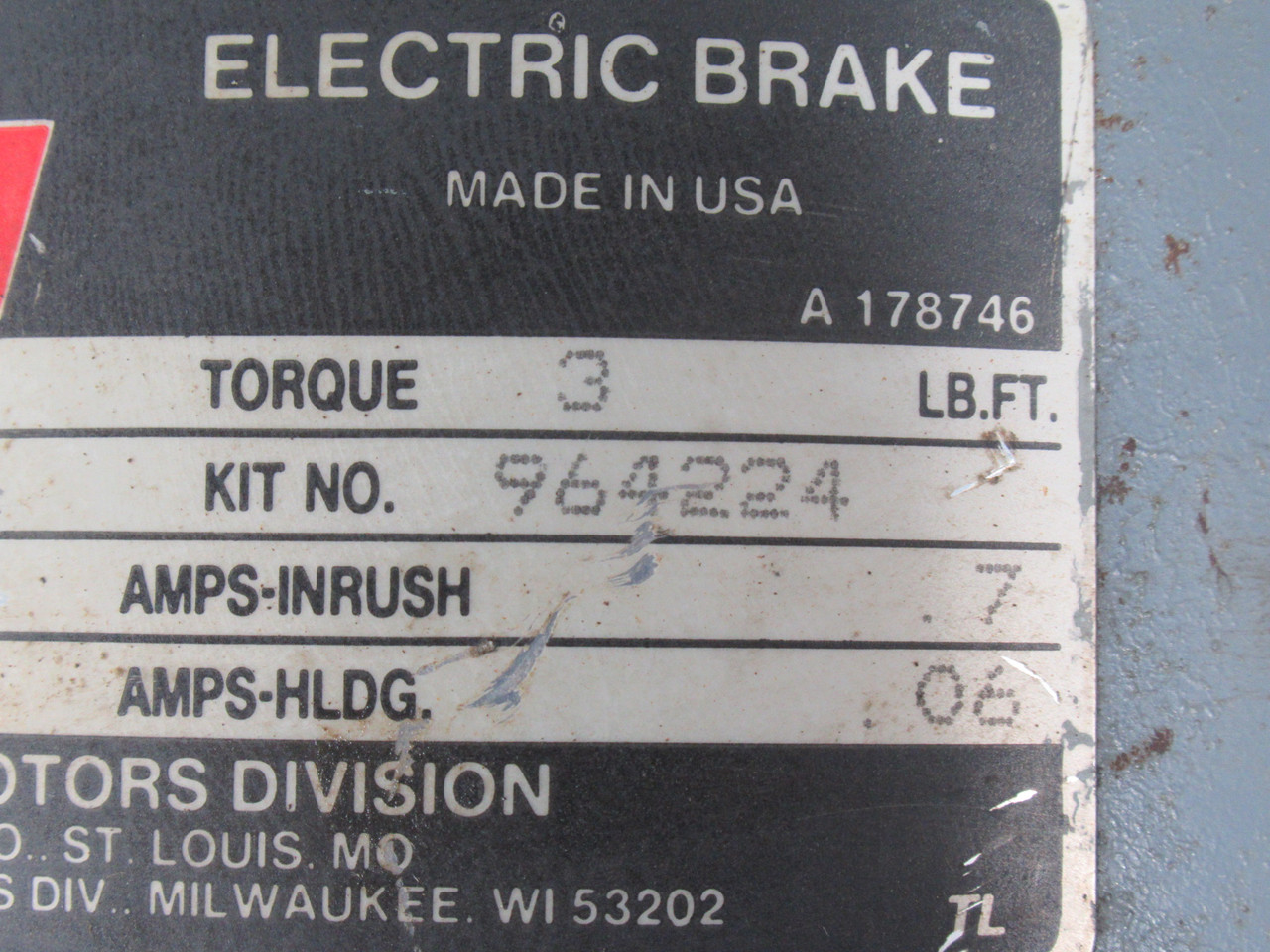 US Motors 1HP 1730RPM 575V 143TC UT TE 3PH 1.4A 60Hz C/W Brake USED