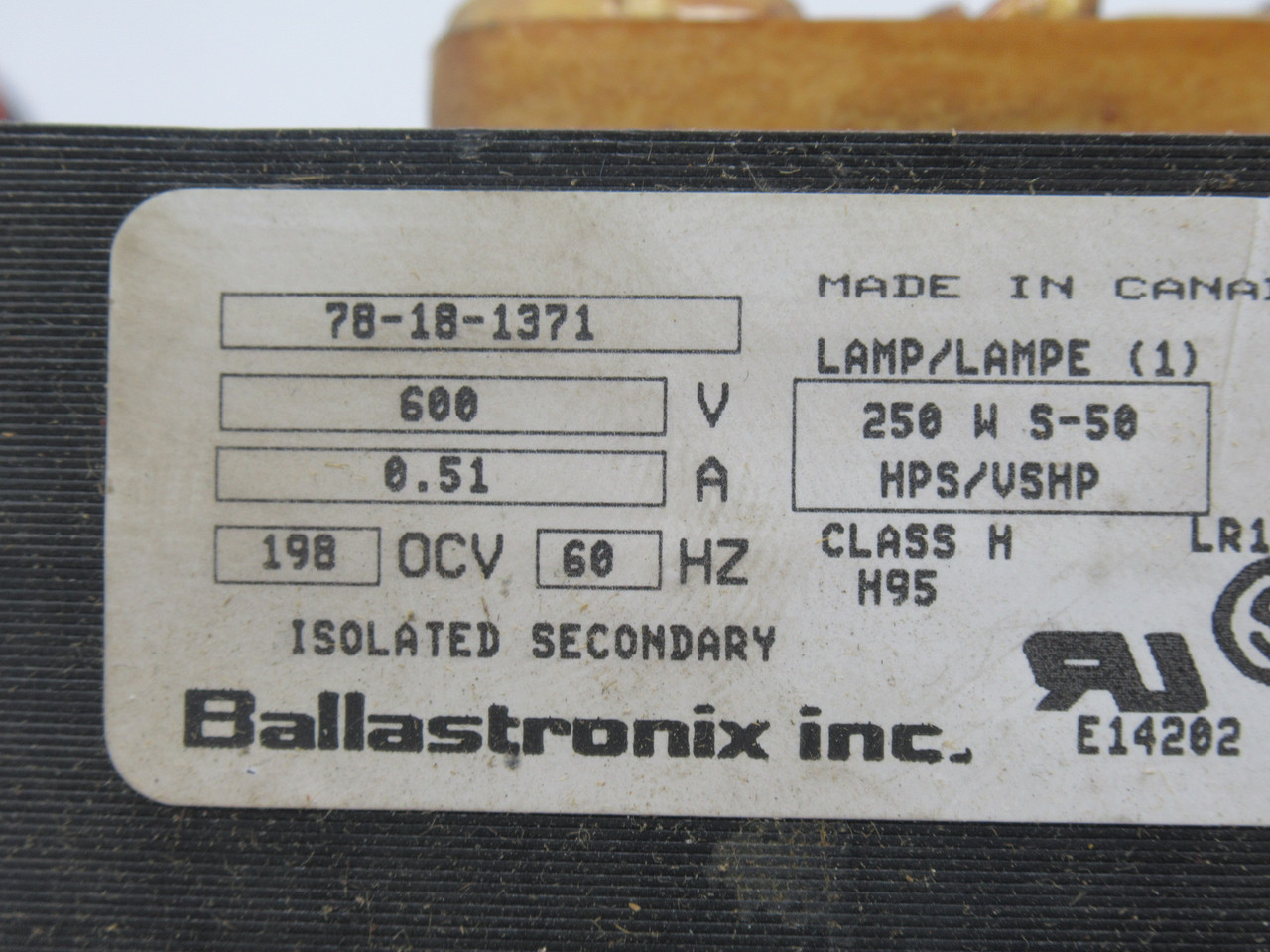 Ballastronix  78-18-1371 Ballast Transformer 250W 600V Class H DMG BOX ! NEW !