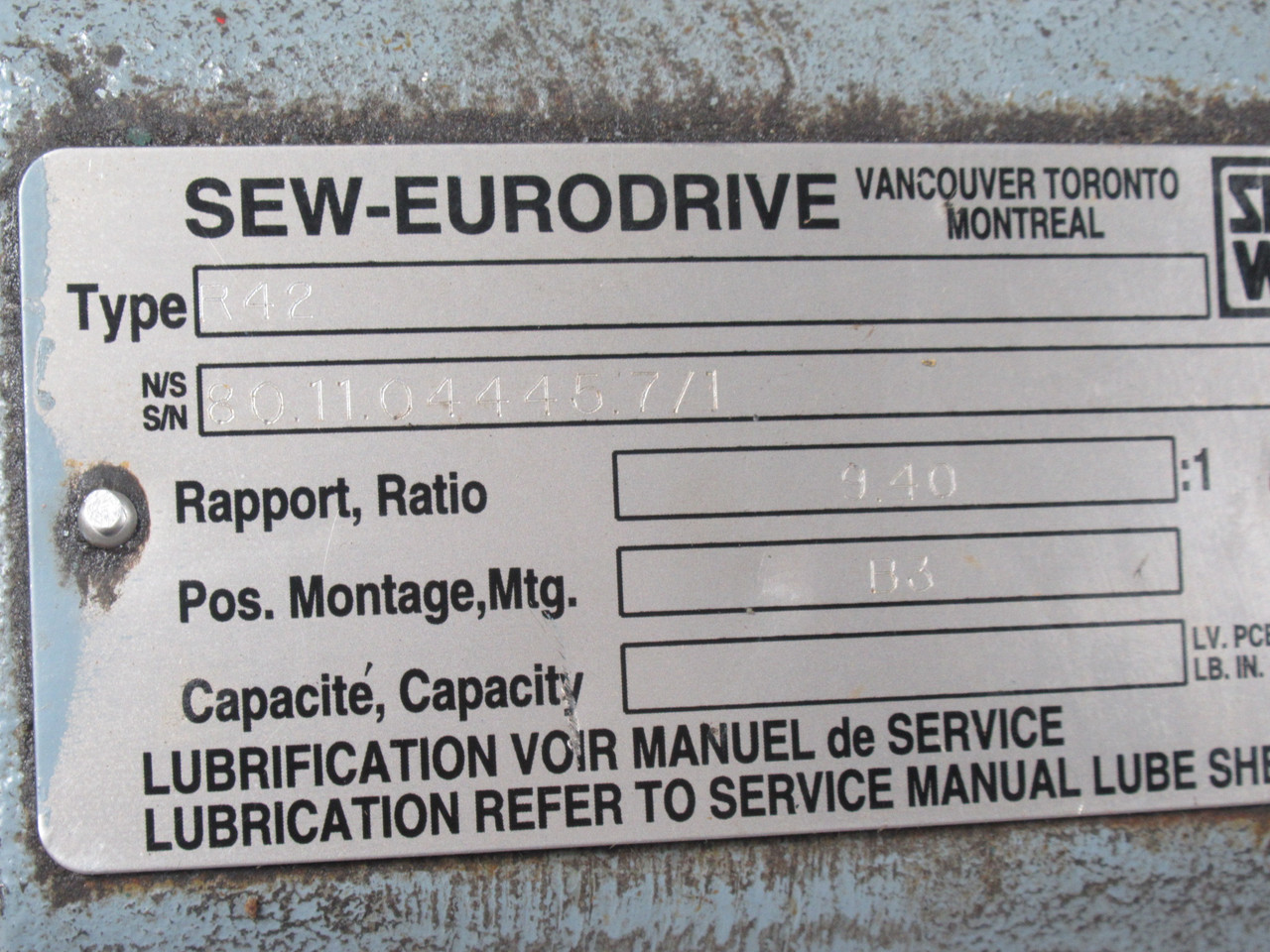 Sew-Eurodrive AC Gearmotor 9.4:1 3HP 1700-183RPM 330/575V TEFC RUST USED