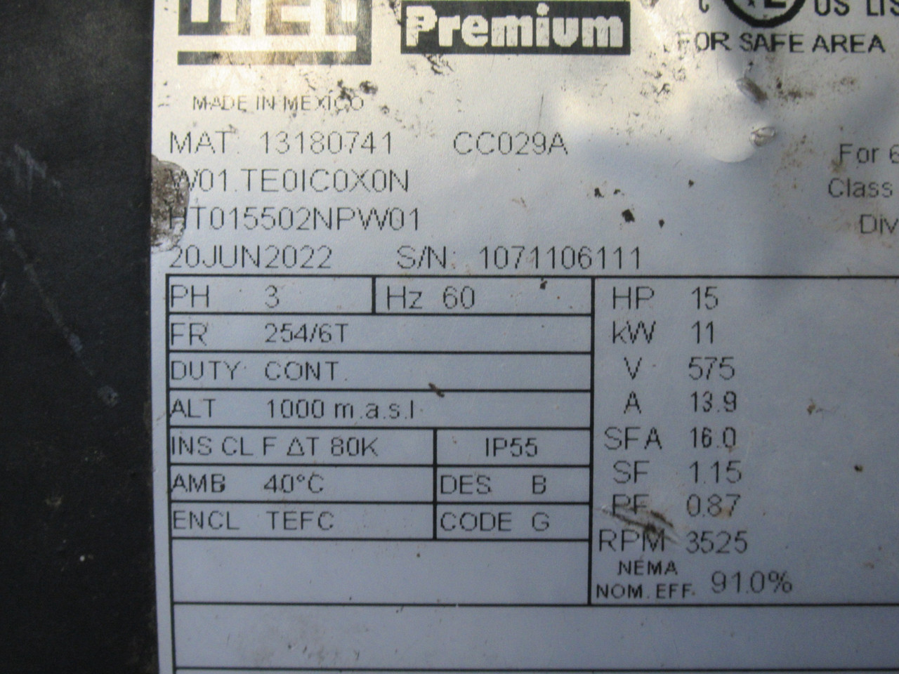 Weg 15HP 11kW 3525RPM 575V 254/6T TEFC 3Ph 13.9A 60Hz USED