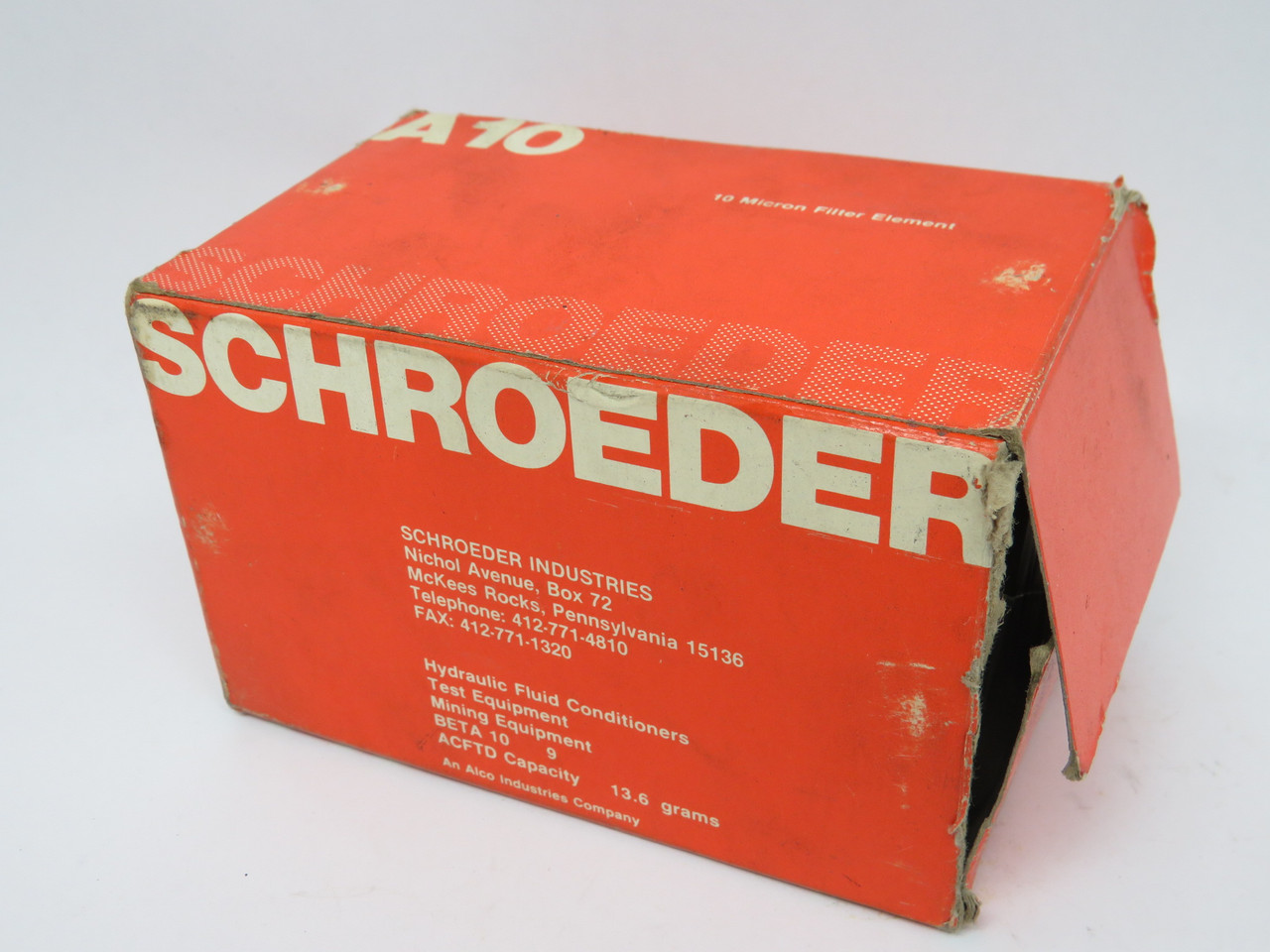 Schroeder A10 Hydraulic Cartridge Filter 10 Micron 3"OD 1.1"ID 4.7"H BOX DMG NEW