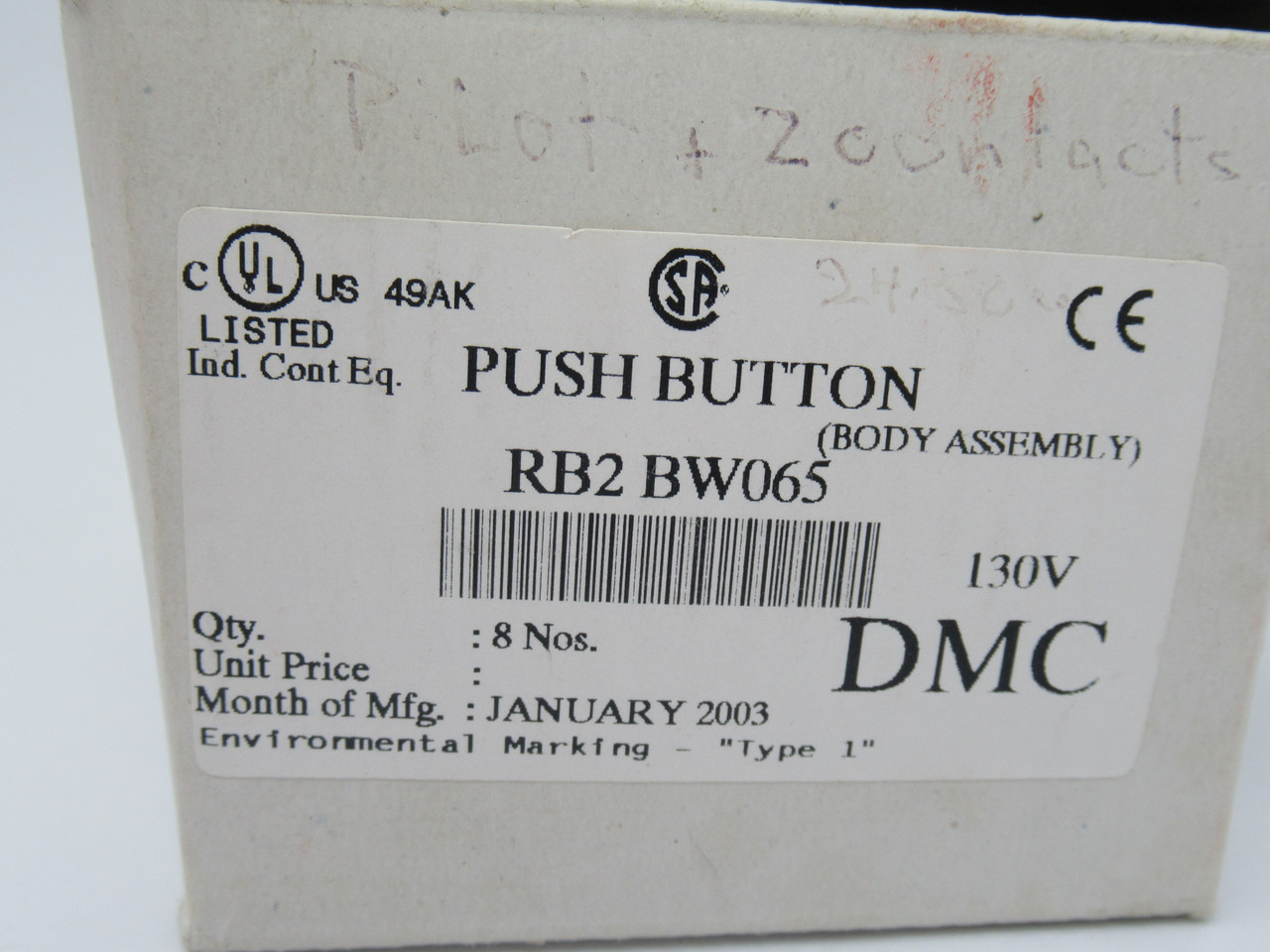 DMC RB2-BW065 Illuminated Push Button/Selector Switch Body 8-Pk BOX DAMAGE NEW