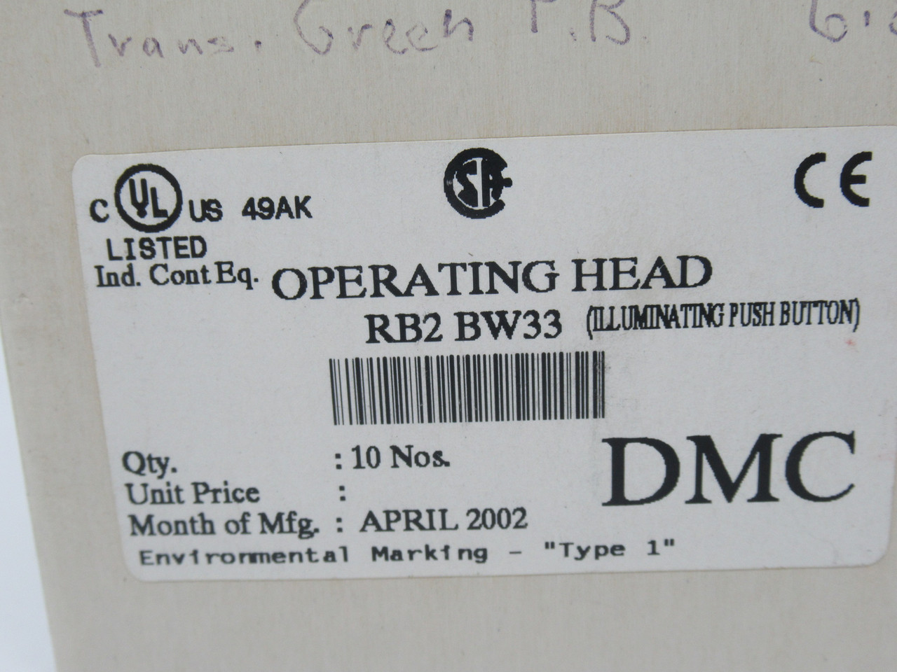 DMC RB2-BW33 Illuminated Flush Push Button Green Lot of 9 NEW