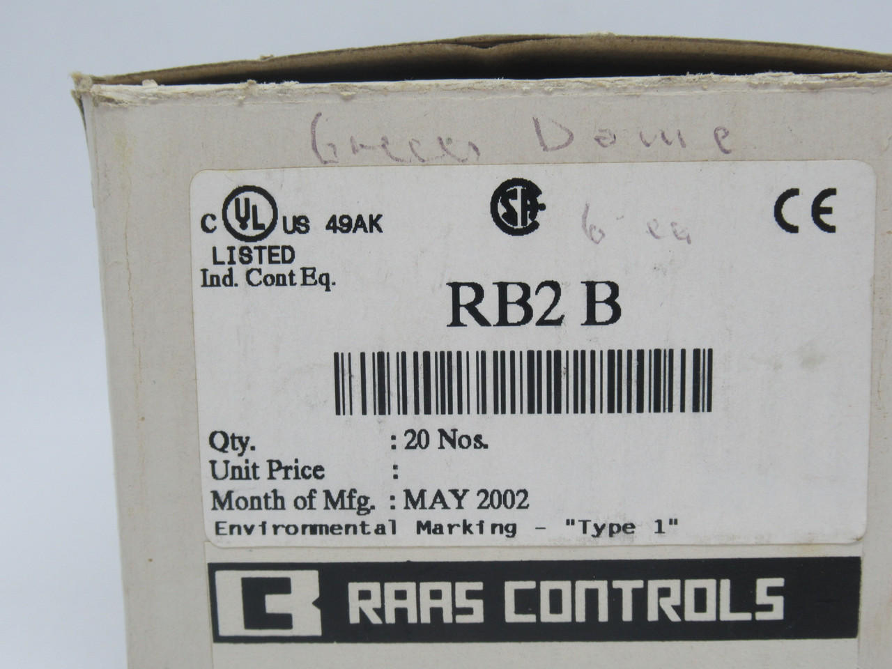 Raas Controls RB2-BV03 Green Metal Pilot Light Operator Lot/10 BOX DAMAGE NEW