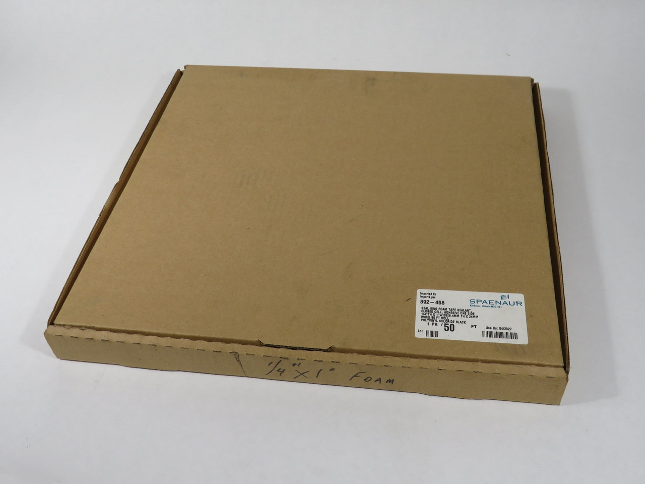 Spaenaur 892-458 Black PVC Foam Adhesive Tape 1/4" Th 1" W 50' Roll NEW