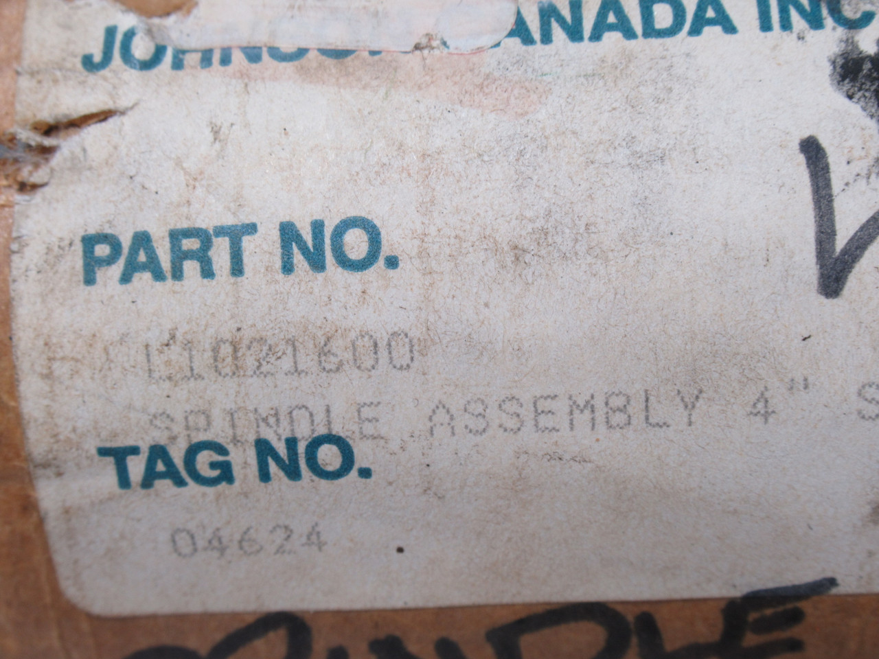 Johnson Canada Inc. L1021600 4" Stainless Steel Spindle Assembly DMG PACKAGE NEW