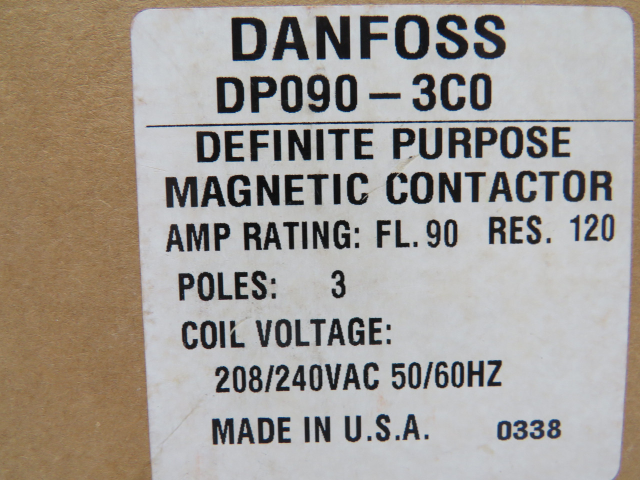 Danfoss DP090-3C0 Magnetic Contactor 208/240VAC 50/60Hz 90FLA BOX DAMAGE NEW