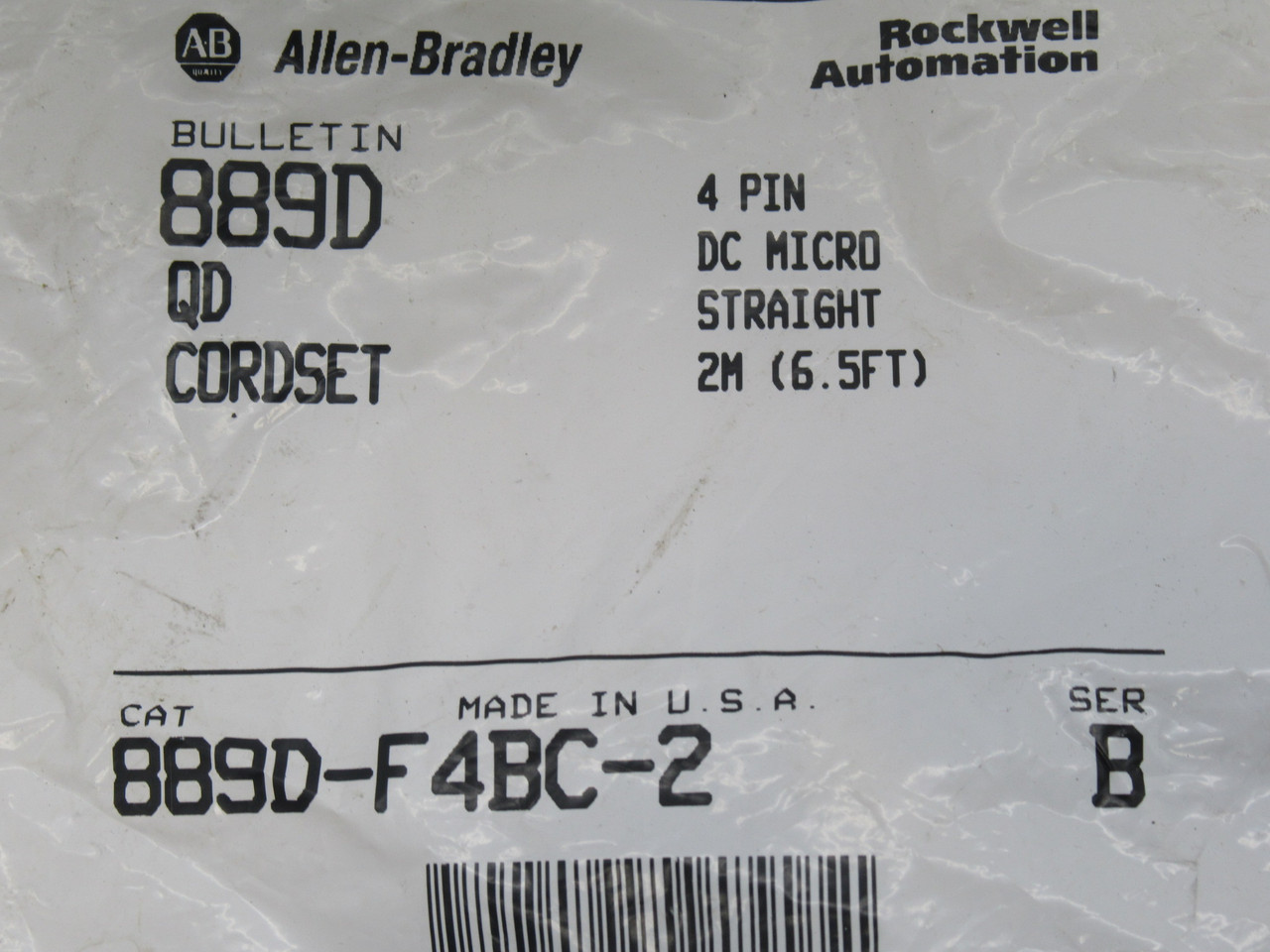 Allen-Bradley 889D-F4BC-2 Quick Disconnect Micro Cable Ser. B 4-Pin 2m L NWB