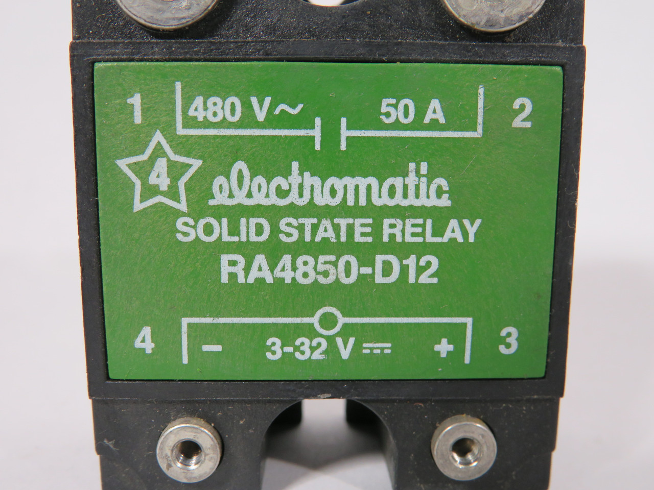 Electromatic RA4850-D12 Solid State Relay 480VAC 50A 3-32VDC NO SCREWS USED