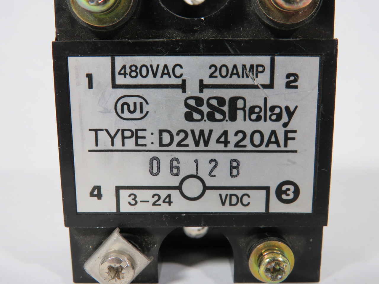 Nihon Inter Electronics D2W420AF Solid State Relay 480VAC 20A 3-24VDC USED