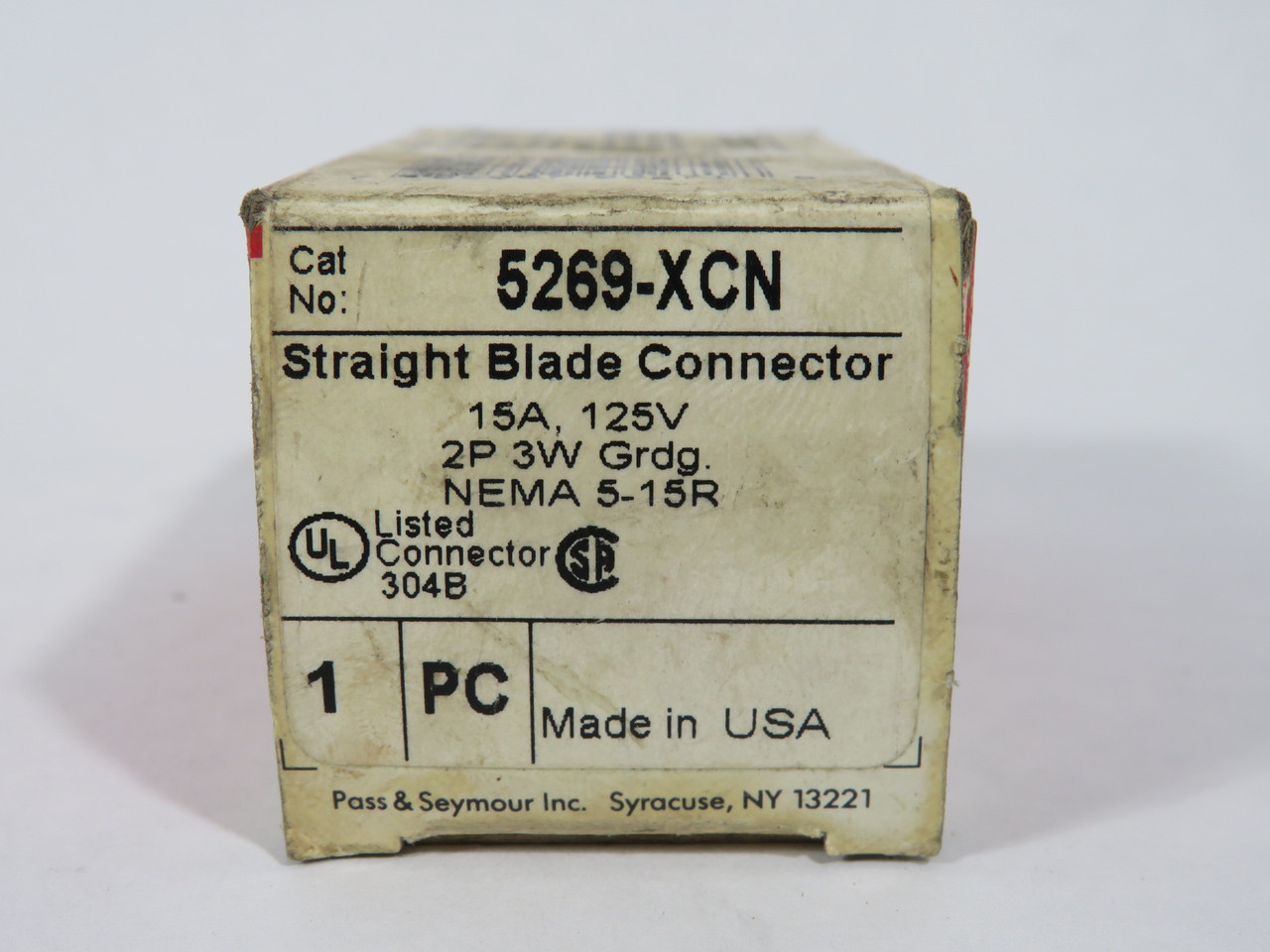 Pass & Seymour 5269-XCN Straight-Blade Connector 15A 125V 3W 2P NEMA 5-15R NEW