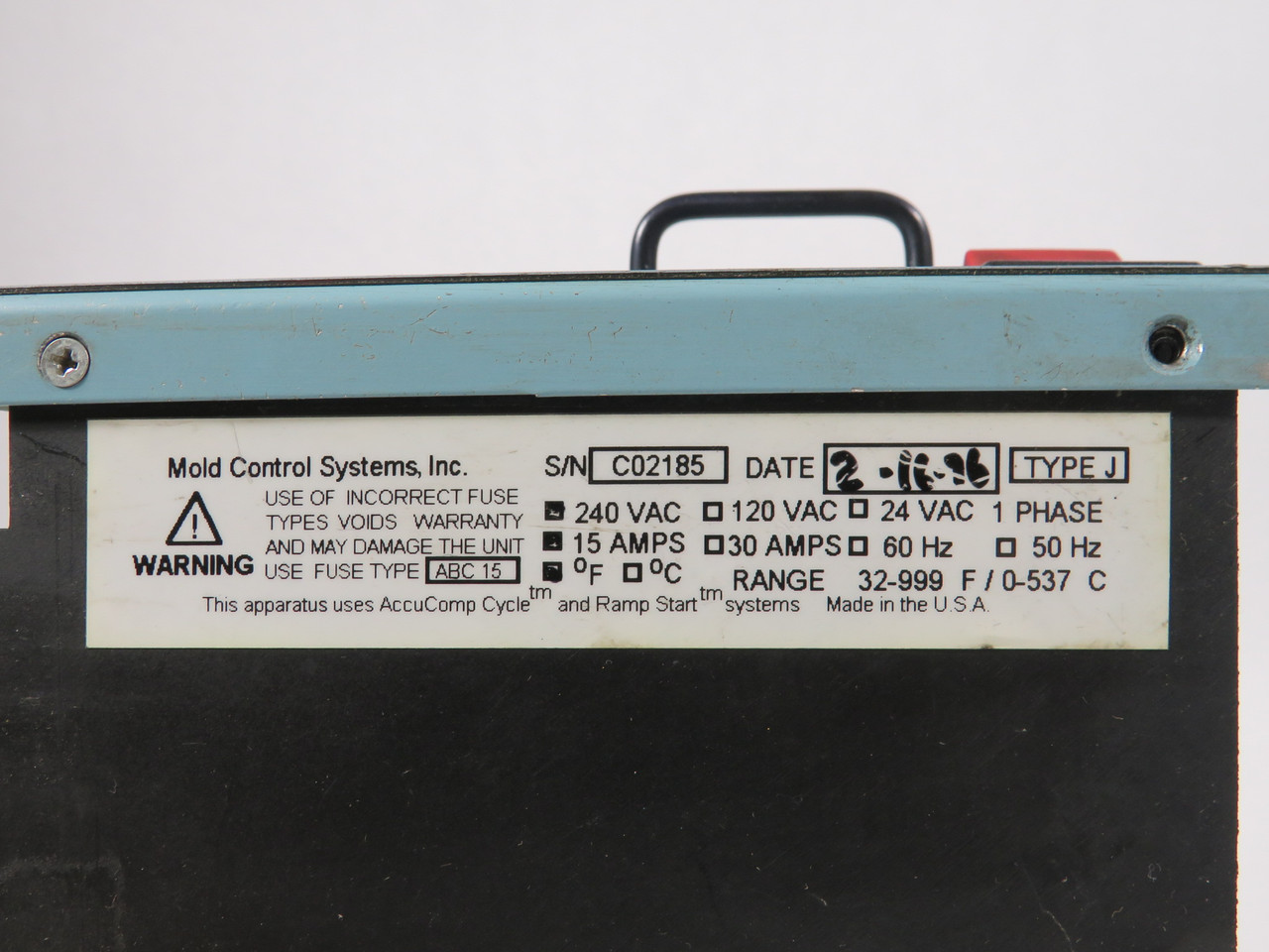 Mold Control Systems ITC-15 Temperature Controller 240V 15A LOOSE PLATE USED