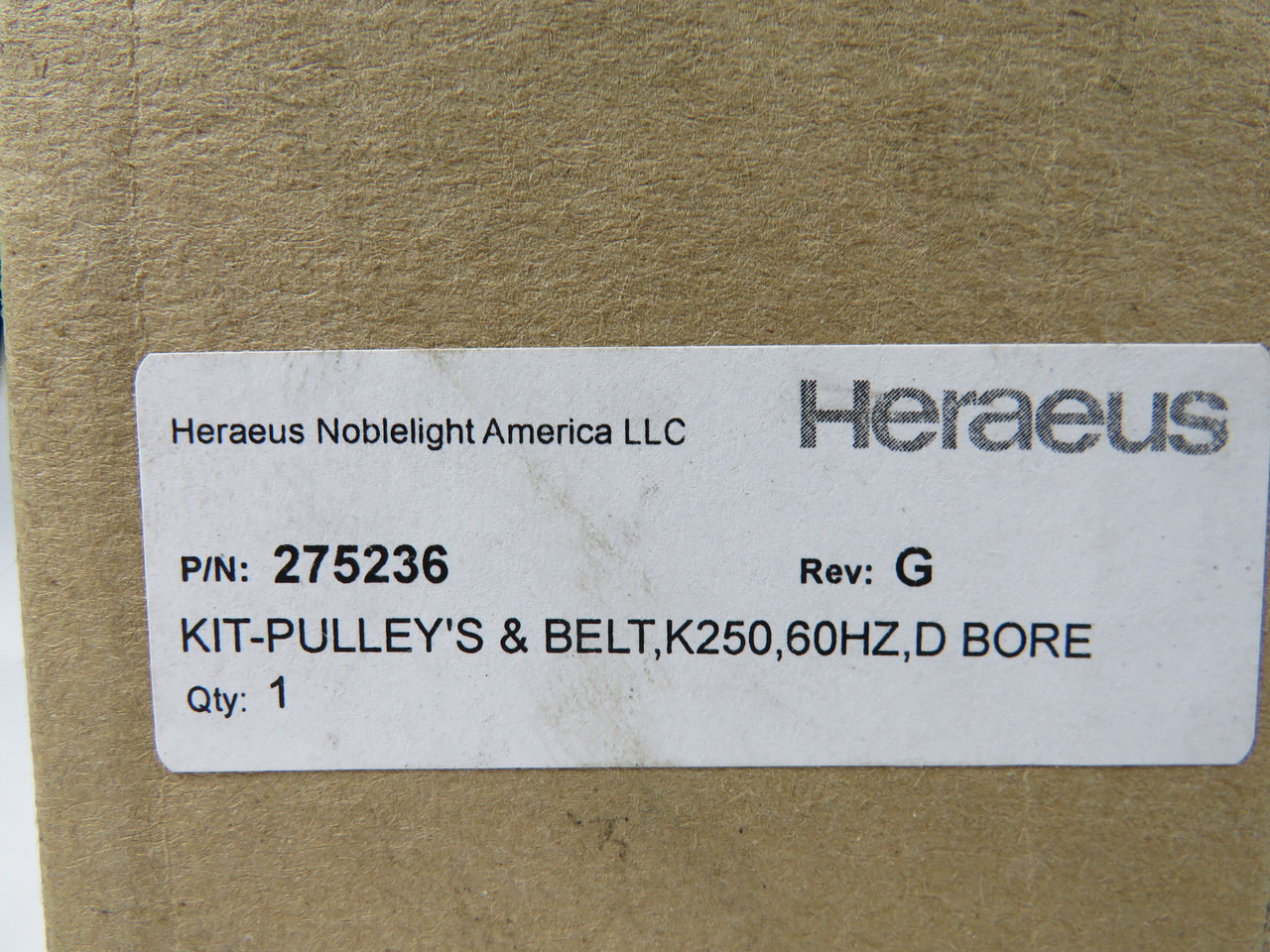 Heraeus 275236 Pulley and Belt Kit for K250 Blower I250B 60Hz D Bore SEALED NEW