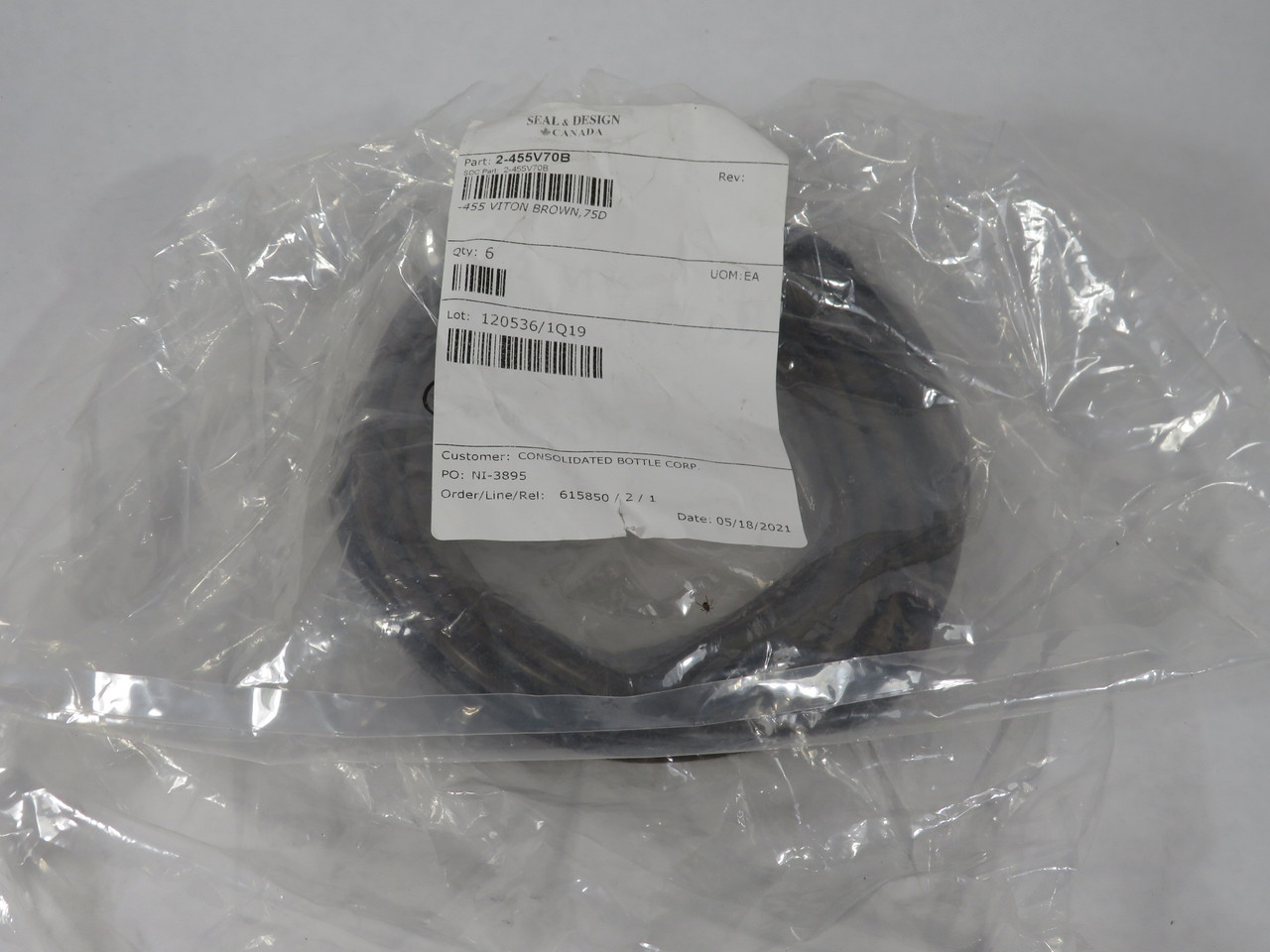 Seal & Design 2-455V70B Viton O-Ring 13" ID 13-1/2" OD 1/4" W 6-Pack NWB