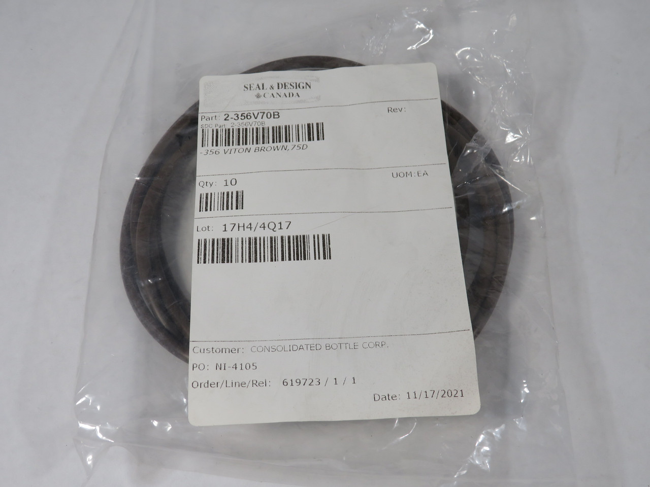 Seal & Design 2-356V70B Viton O-Ring 5-3/8" ID 5-3/4" OD 3/16" W Lot of 5 NWB