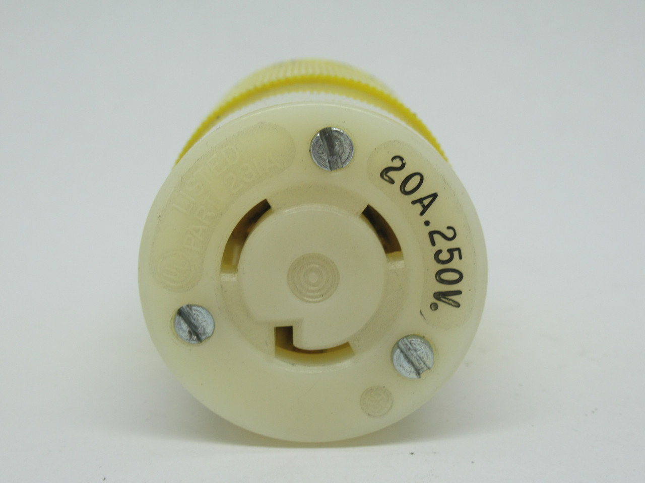 Hubbell 2323 Twistlock Connector 20A 250V 3W 2P YELLOW BODY USED