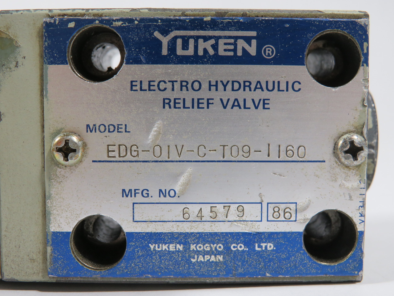 Yuken EDG-01V-C-T09-1160 Electro Hydraulic Relief Valve USED