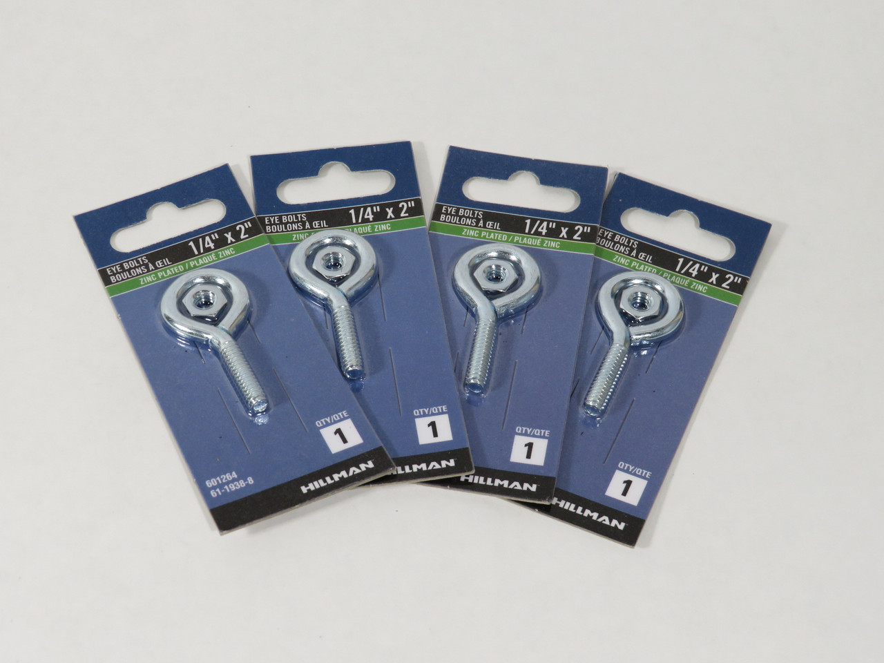 Hillman 601264 Zinc-Plated Eye Bolt 1/4" x 2" Lot of 4 NEW