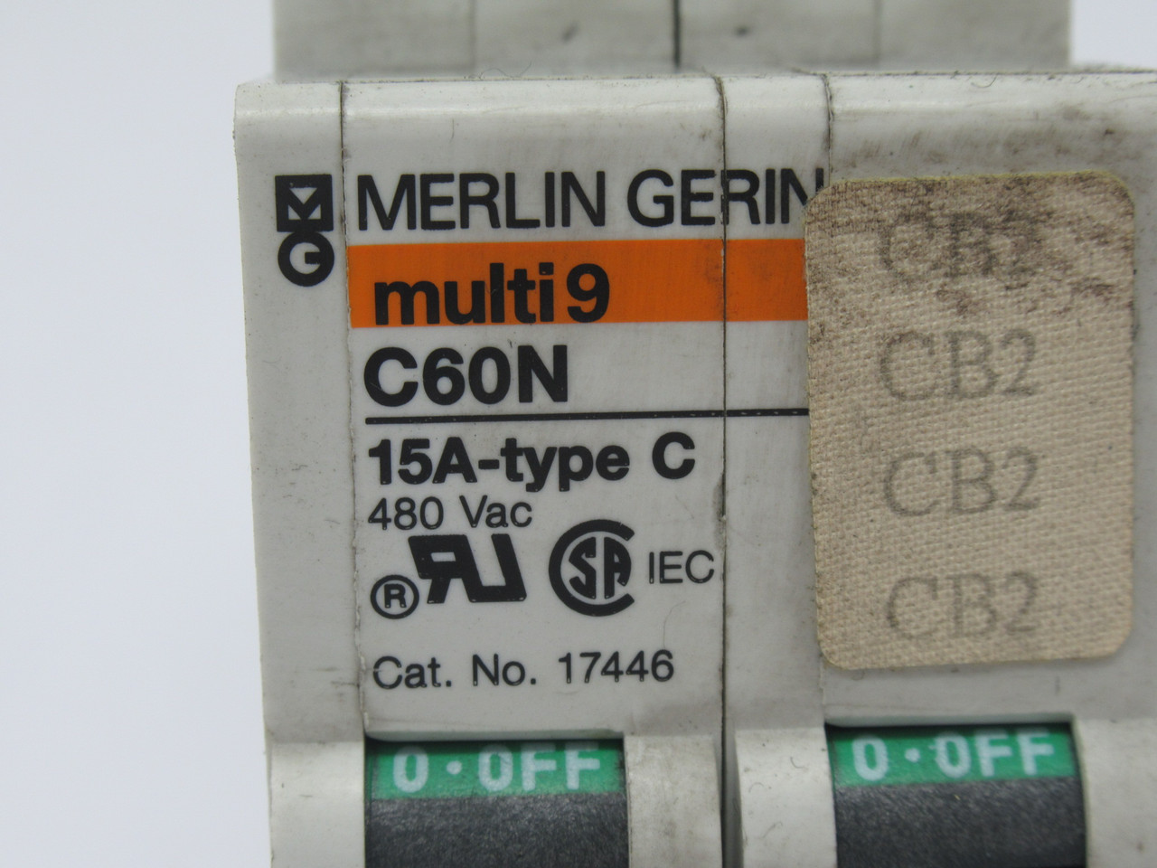 Merlin Gerin 17446 C60N Circuit Breaker 15A 480VAC 2-Pole USED