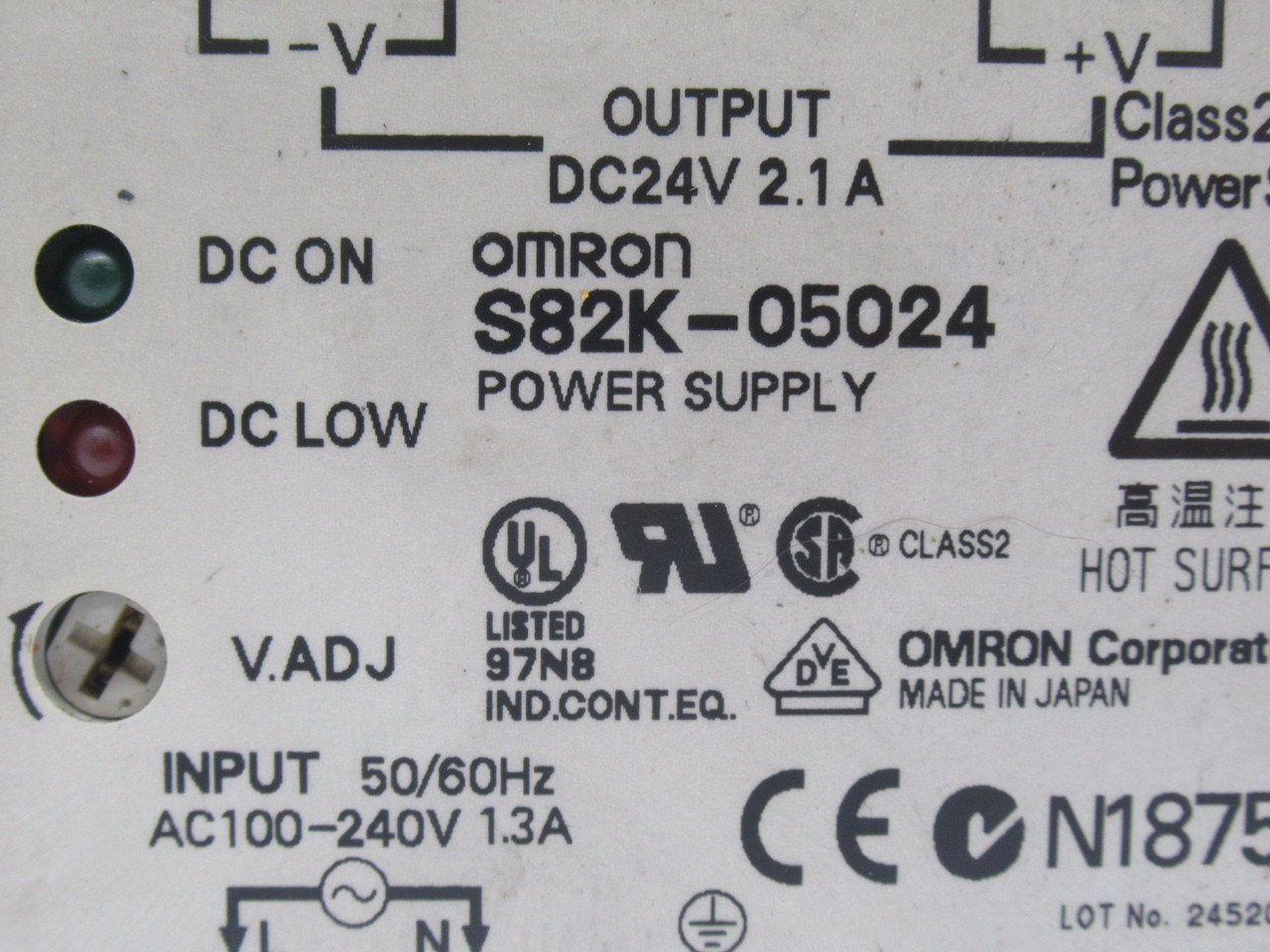 Omron S82k-05024 Power Supply 24VDC 2.1A Out 100-240VAC 1.3A In USED