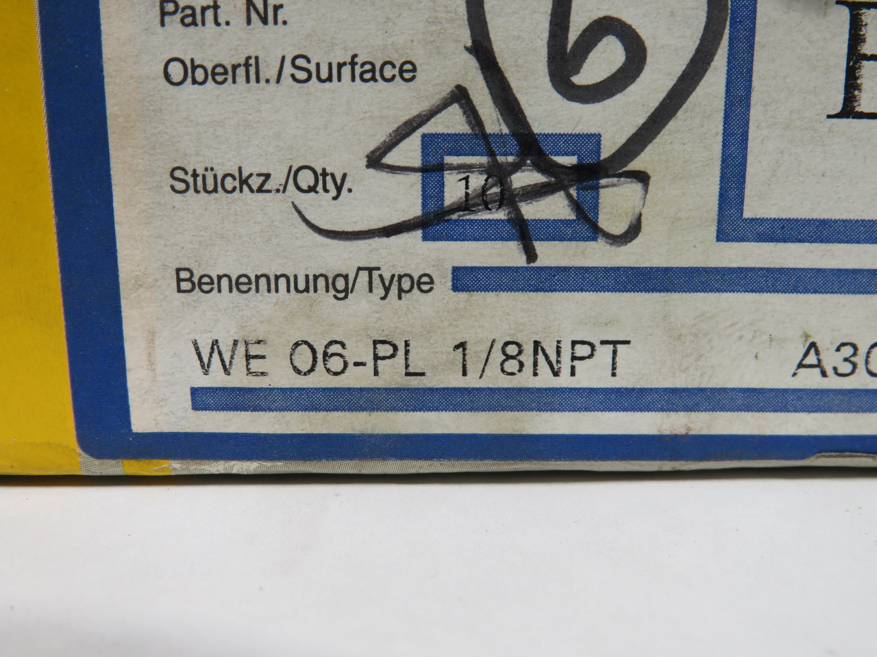 Parker WE06-PL1/8NPT Elbow Fitting 6mm Tube OD 1/8" NPT Lot of 6 NEW