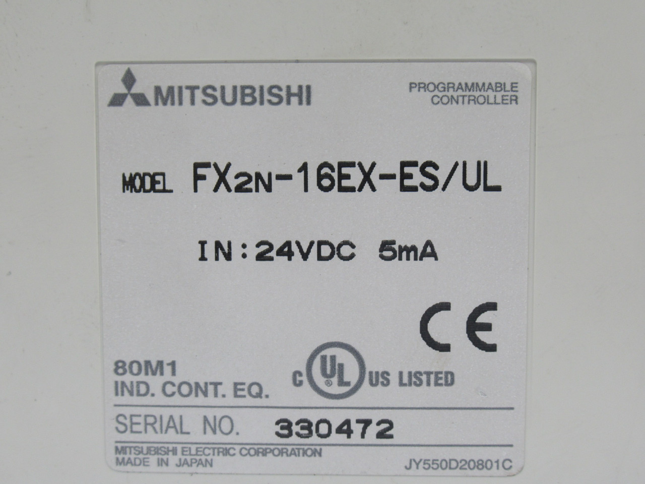 Mitsubishi FX2N-16EX-ES/UL Modular Extension I/O Unit 16-Inputs 24VDC 5mA USED